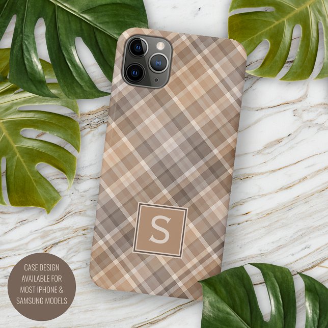 Custom Rustic Neutral Beige Plaid Gingham Pattern iPhone Case (Creator Uploaded)
