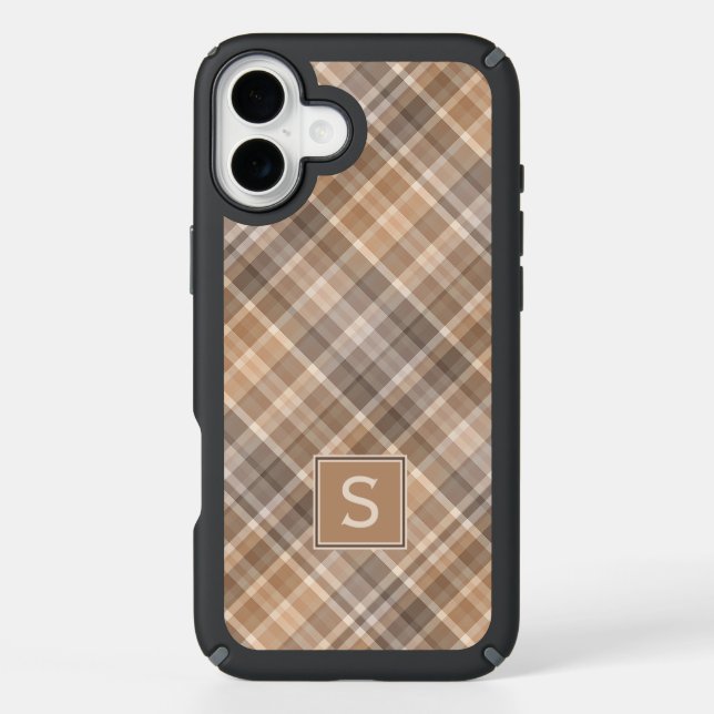 Custom Rustic Neutral Beige Plaid Gingham Pattern Speck iPhone Case (Front)
