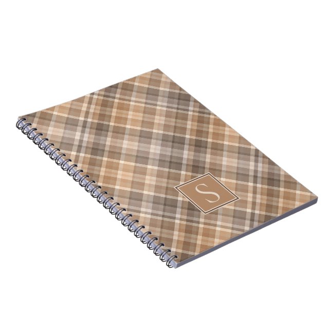 Custom Rustic Neutral Stripe Plaid Gingham Pattern Notebook (Right Side)