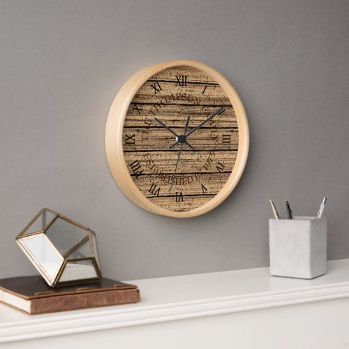 Custom Rustic Oak Brown Weathered Plank Pattern Clock