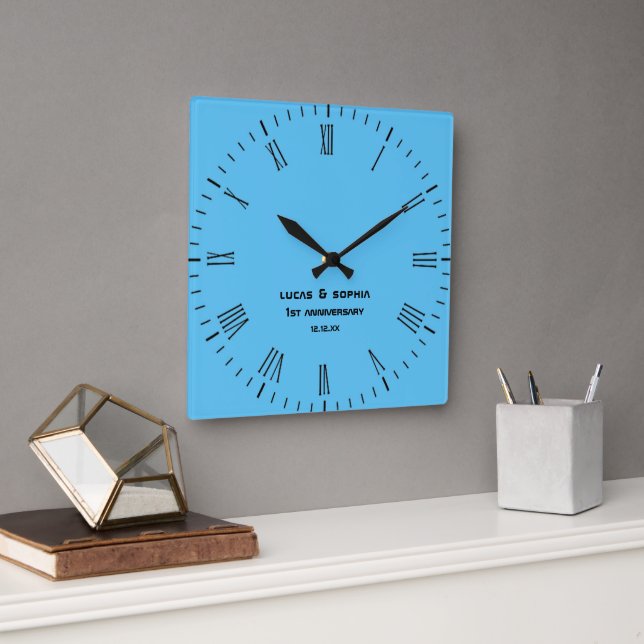 Custom Rustic Paper 1st Wedding Anniversary  Square Wall Clock (Office)