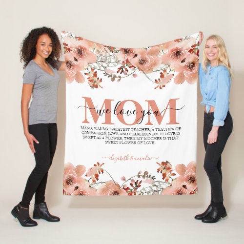 Custom Rustic Peach Brown Watercolor Chic Flower  Fleece Blanket