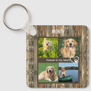 Custom Rustic Pet Memorial Photo Collage Keychain