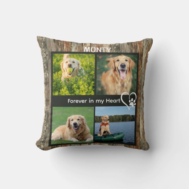 Custom Rustic Pet Memorial Photo Collage  Throw Pillow (Front)