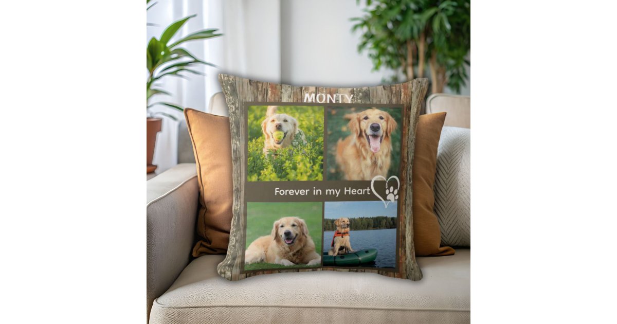 Custom Rustic Pet Memorial Photo Collage Throw Pillow | Zazzle