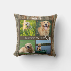 Custom Rustic Pet Memorial Photo Collage Throw Pillow