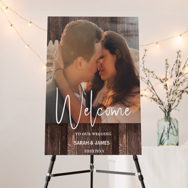 Custom Rustic Photo Script Wedding Bridal Welcome  Foam Board (In Situ (Stand))