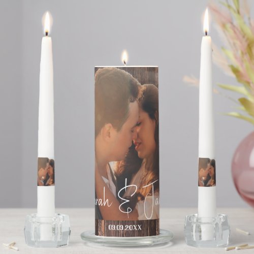 Custom Rustic Photo Script Wedding  Unity Candle Set