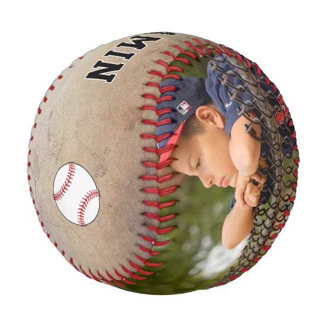 Custom Rustic Player Name Number Photo Baseball (Angled)