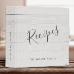 Custom Rustic Recipe Modern Shiplap Wood Panel 3 Ring Binder<br><div class="desc">Your custom text and family name in modern script calligraphy combined with chic typography in this trendy chic personal design on a 3 ring binder on a rustic shiplap wooden panel print.</div>