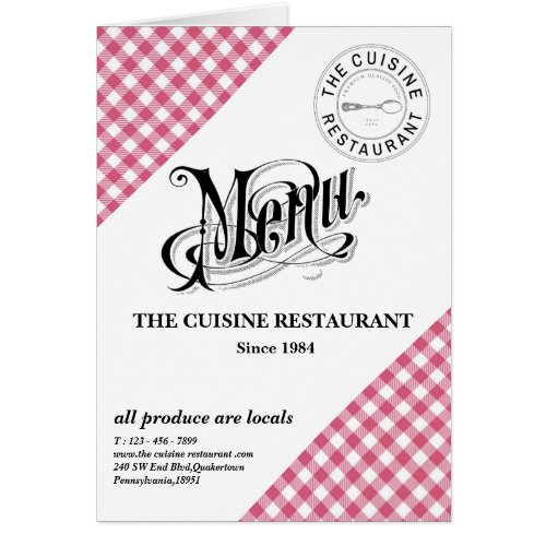 Custom Rustic Restaurant Menu Card