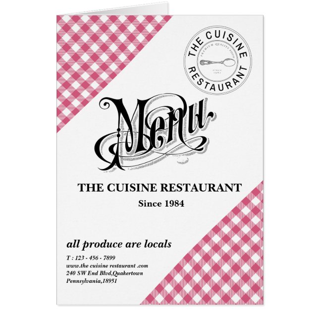 Custom Rustic Restaurant Menu Card (Front)