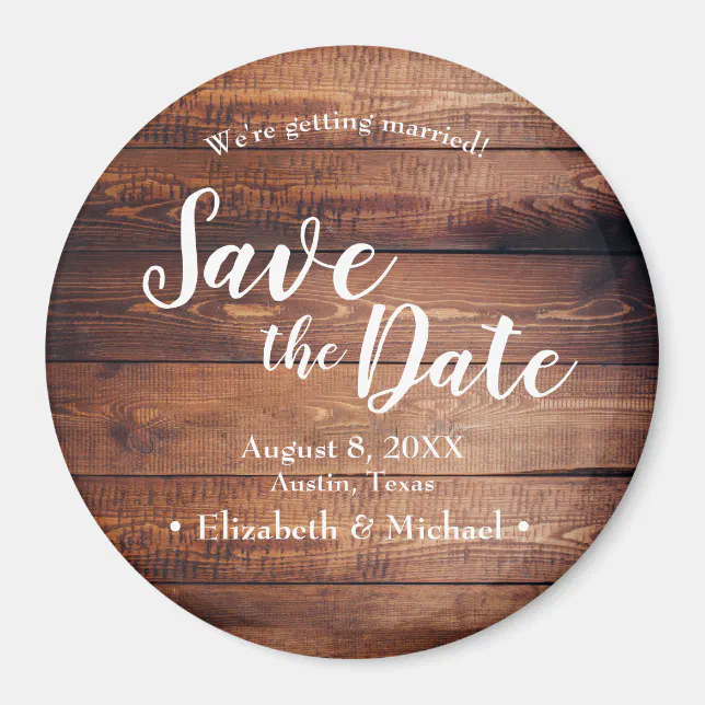 Custom Rustic Save the date Printed dark Wood Magnet | Zazzle