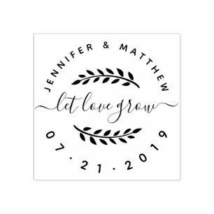 Custom Rustic Script Let Love Grow Wedding Date Rubber Stamp