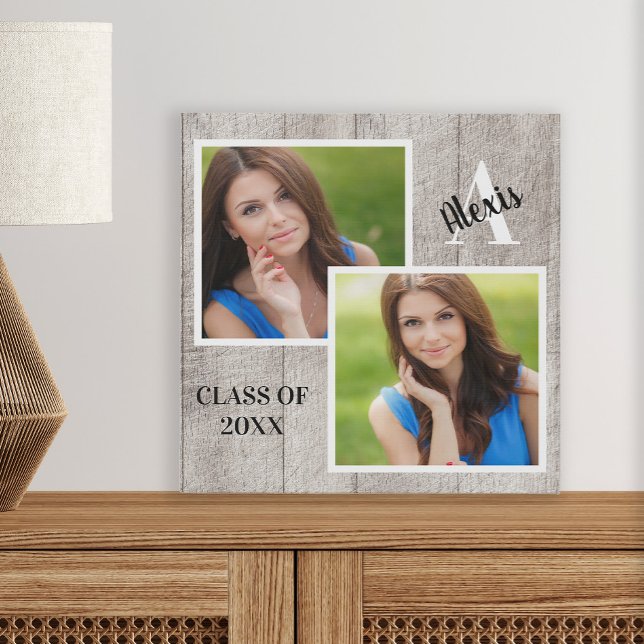 Custom Rustic Senior Portrait Graduation Monogram Faux Canvas Print (Creator Uploaded)