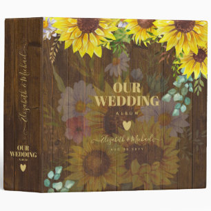 Custom Rustic Sunflowers Eucalyptus Leaves Wedding 3 Ring Binder
