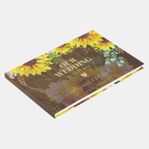 Custom Rustic Sunflowers Eucalyptus Leaves Wedding Guest Book