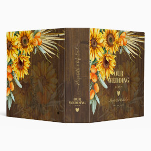 Custom Rustic Sunflowers Pampas Grass Wedding 3 Ring Binder