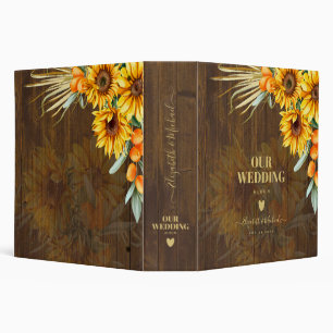 Custom Rustic Sunflowers Pampas Grass Wedding 3 Ring Binder