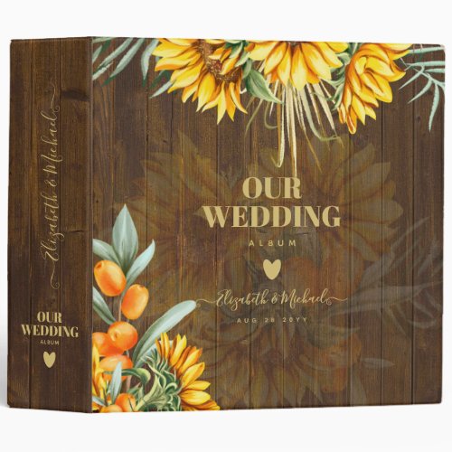 Custom Rustic Sunflowers Pampas Grass Wedding 3 Ring Binder