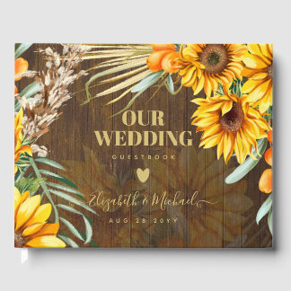 Custom Rustic Sunflowers Pampas Grass Wedding Guest Book