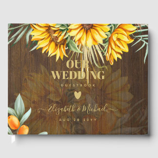 Custom Rustic Sunflowers Pampas Grass Wedding Guest Book