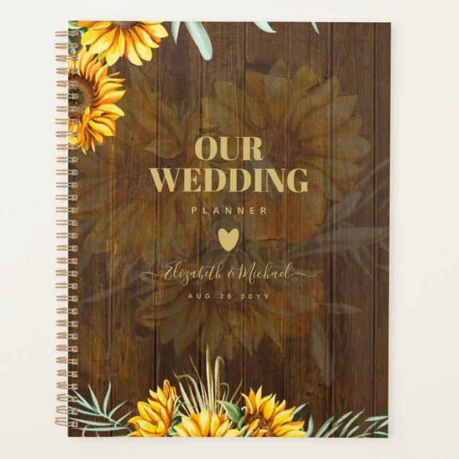 Custom Rustic Sunflowers Pampas Grass Wedding Planner (Front)