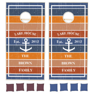 Custom Rustic Sunset Family Lake House Cornhole Set