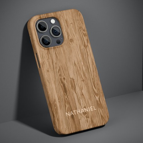 Custom Rustic Tan Brown Colored Faux Woodgrain iPhone 13 Pro Case