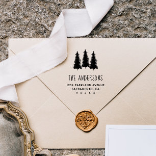 Custom Rustic Trees Family Name Return Address Rubber Stamp