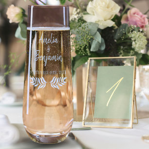 Custom Rustic Twigs Bride Groom Name Wedding Stemless Champagne Flute