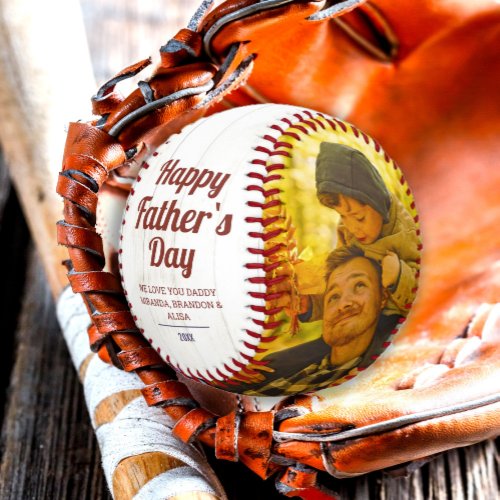 Custom Rustic Vintage Fathers Day Photo Baseball