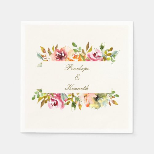 Custom Rustic Watercolor Floral Wedding  Napkins