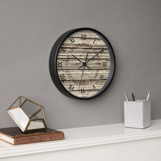 Custom Rustic Weathered Cornsilk Plank Pattern Clock (Office)