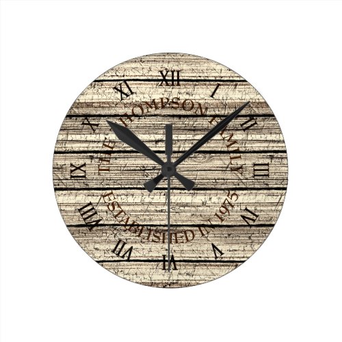 Custom Rustic Weathered Cornsilk Plank Pattern Round Clock