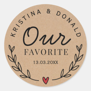 Custom Rustic Wedding Favor Our Favorite Kraft Classic Round Sticker