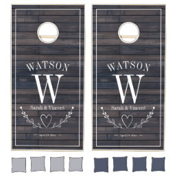 Custom Rustic Wedding Monogram Elegant Dark Wood  Cornhole Set