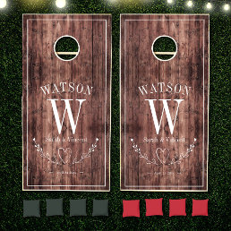 Custom Rustic Wedding Monogram Elegant Farmhouse Cornhole Set