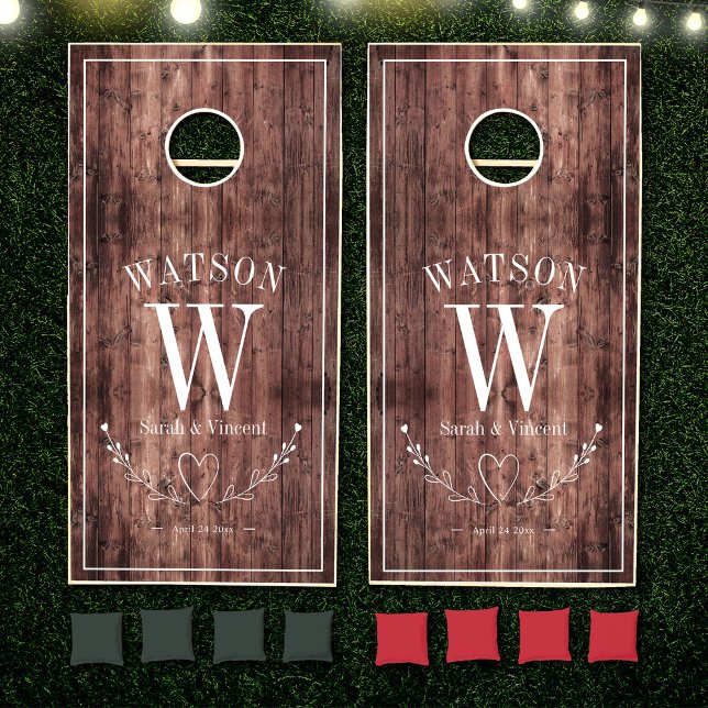 Custom Rustic Wedding Monogram Elegant Farmhouse Cornhole Set (Creator Uploaded)