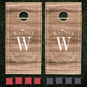 Custom Rustic Wedding Monogram Farmhouse Heart Cornhole Set