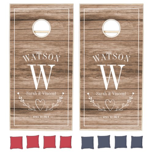 Custom Rustic Wedding Monogram Farmhouse Heart Cornhole Set