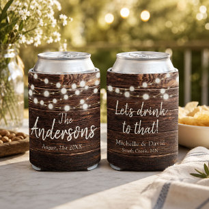 Custom Rustic Wedding Party Favor Barn Wood Lights Can Cooler