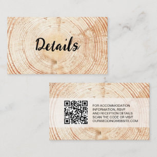 Custom Rustic Wedding Wood Grain Details QR code Enclosure Card