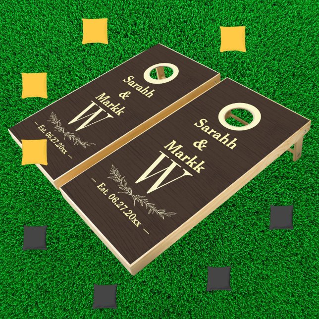 Custom Rustic Wedding Wood Grain Monogrammed Name Cornhole Set (Creator Uploaded)