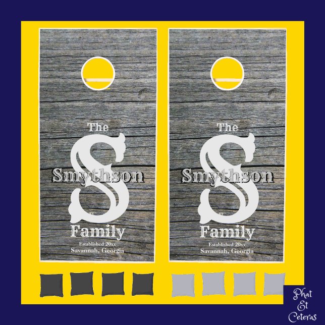 Custom Rustic Western Barn Wood Monogram Name Cornhole Set (Creator Uploaded)