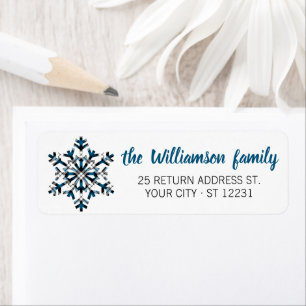 Custom Rustic White Blue Tartan Checks Snowflakes Label