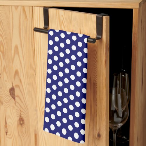 Custom Rustic White Polka Dots Template Navy Blue Kitchen Towel