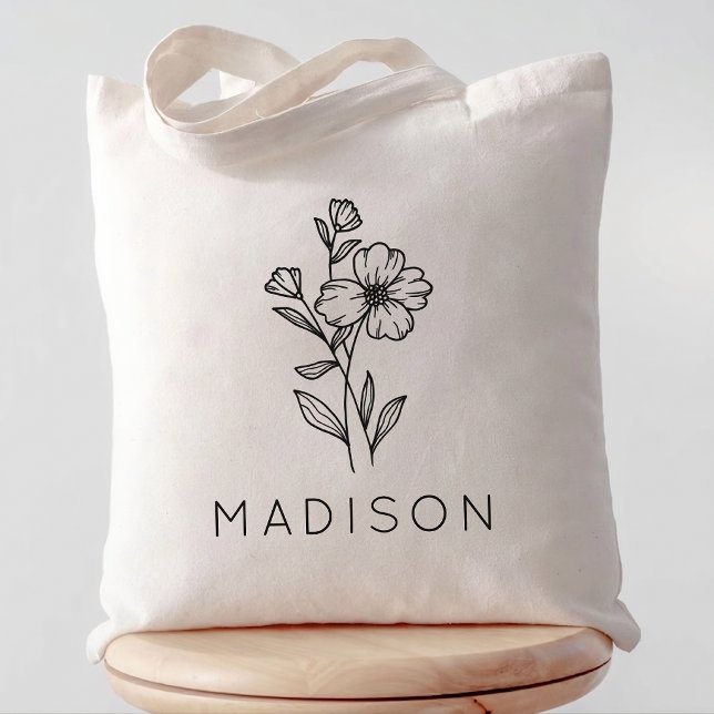 Custom Rustic Wildflower Bridesmaid Name Tote Bag (rustic wildflower tote bag for Her, bridal party tote bag gift, bridesmaid proposal gift tote bag)