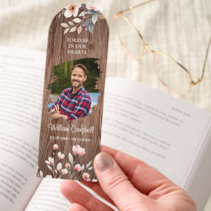 Custom Rustic Wood Botanical Floral Photo Memorial Bookmarks