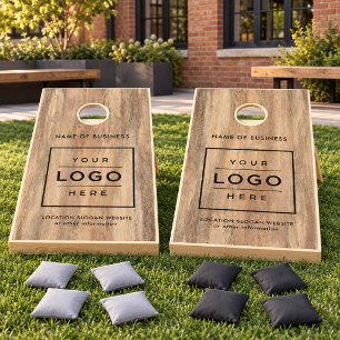 Custom Rustic Wood Business Name Logo Cornhole Set
